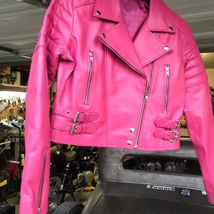 bubblegum pink leather jacket